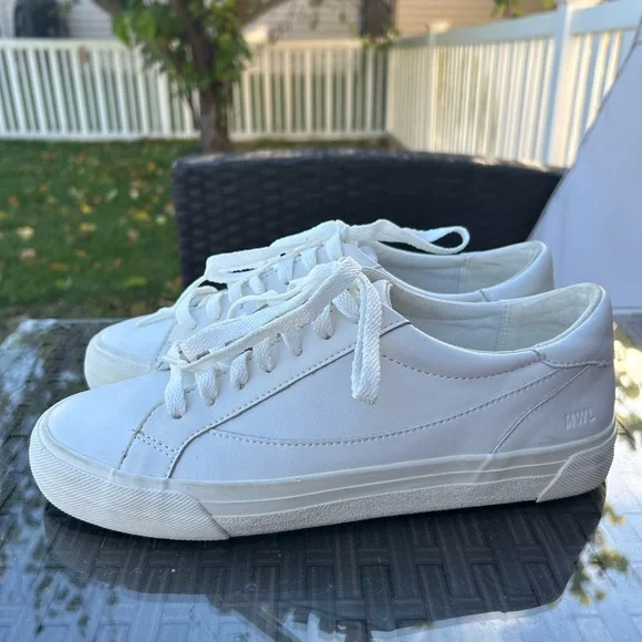 Madewell Sidewalk Sneakers Pale Parchment Cream Leather Minimalist Modern ND989 - Picture 7 of 10